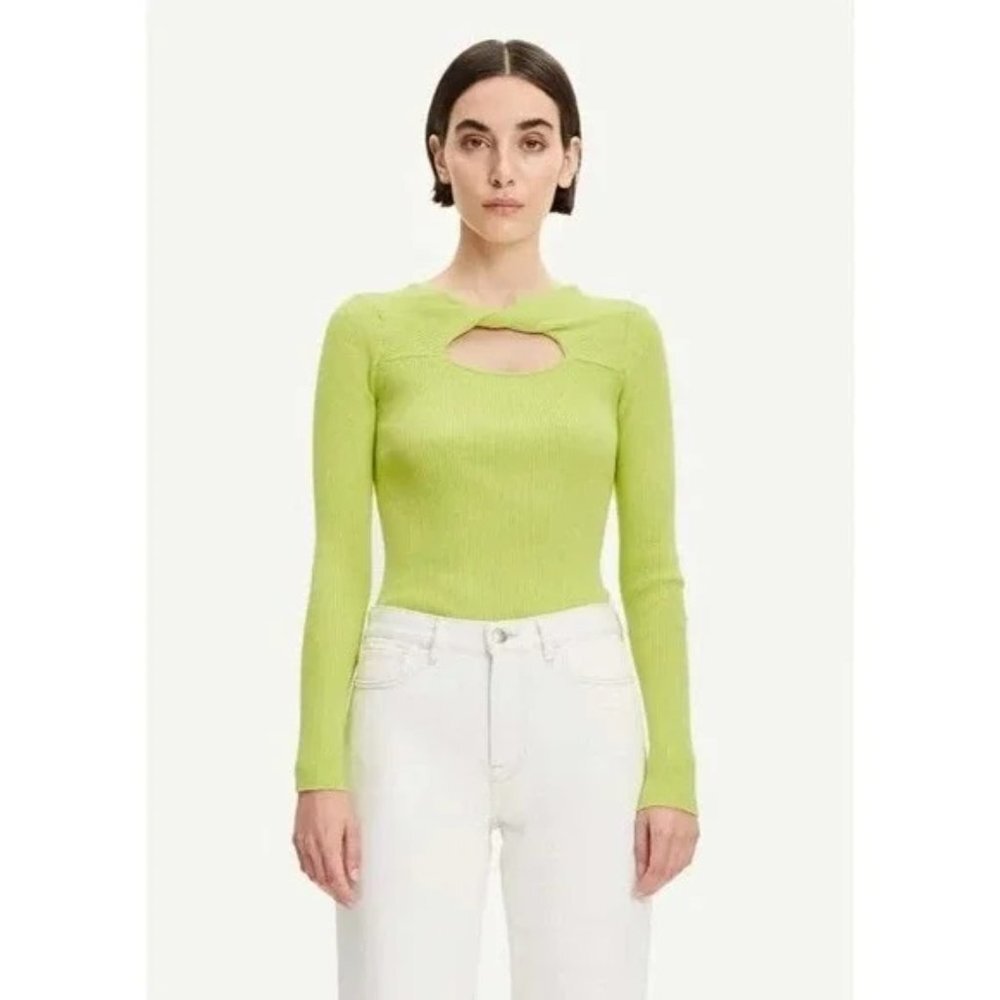 NWT Samsoe Everly Crew Neck Ribbed Knit Cutout Sweater Top Daiquiri Green XL
